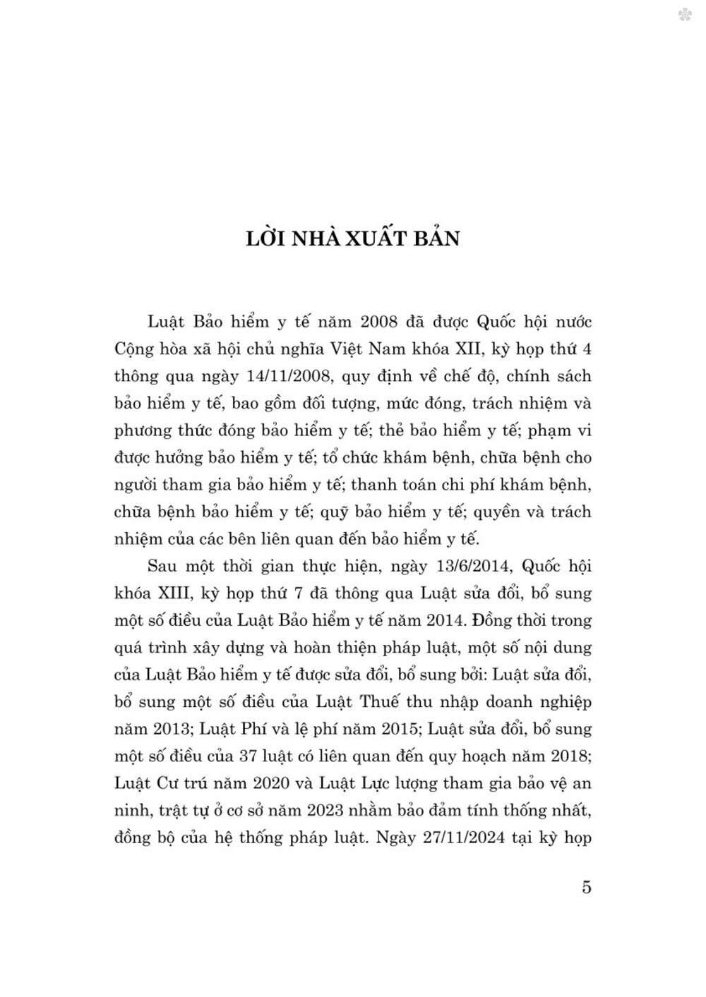 Luật bảo hiểm y tế năm 2008 (sửa đổi, bổ sung năm 2013, 2014, 2015, 2018, 2020, 2024) bản in 2025