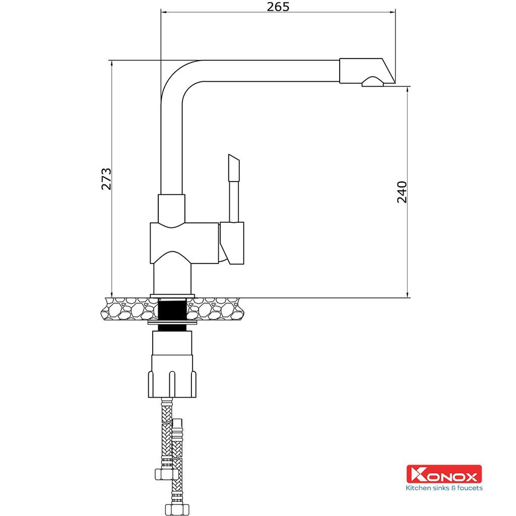 Vòi rửa bát nóng lạnh xoay 360 độ KONOX Felix Black, bề mặt xử lý mạ PVD Granite, lõi hợp kim đồng 61% tiêu chuẩn Châu Âu CW617N
