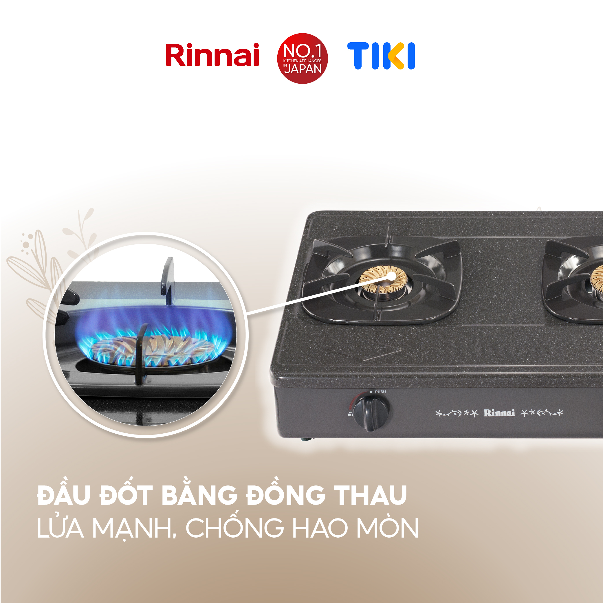 Bếp gas dương Rinnai RV-365(G)N mặt bếp men và kiềng bếp men - Hàng chính hãng.