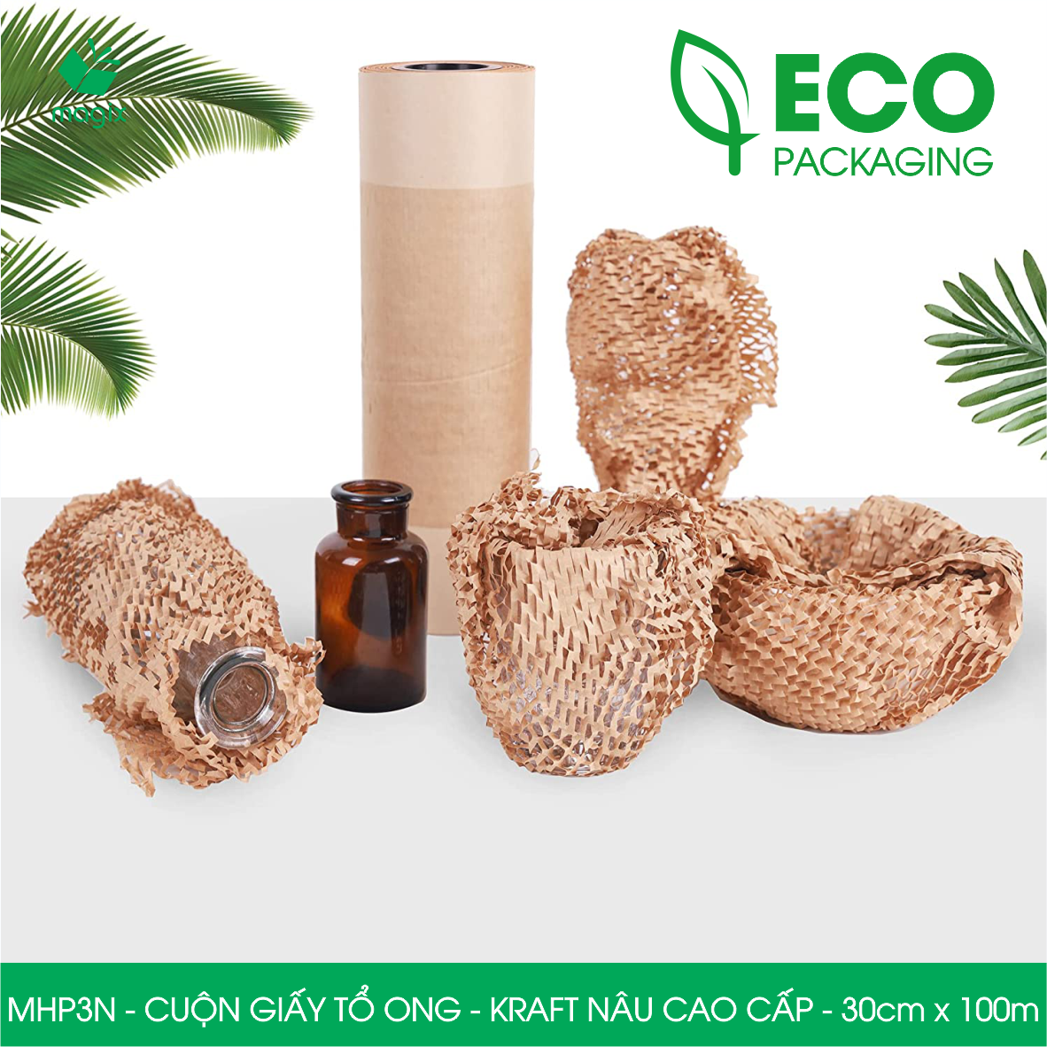 MHP3N - 30cm x 100m - Cuộn giấy tổ ong chống sốc - Kraft nâu Cao Cấp - Giấy gói hàng, gói quà