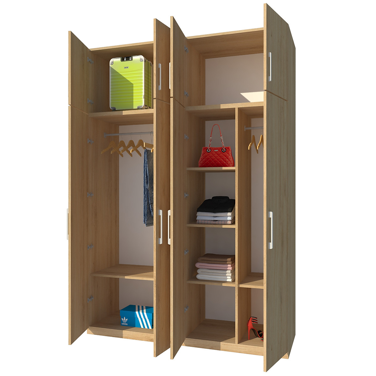 Tủ quần áo gỗ MDF Tundo 4 cánh 3 ngăn đứng màu nâu đậm 180 x 55 x 260cm