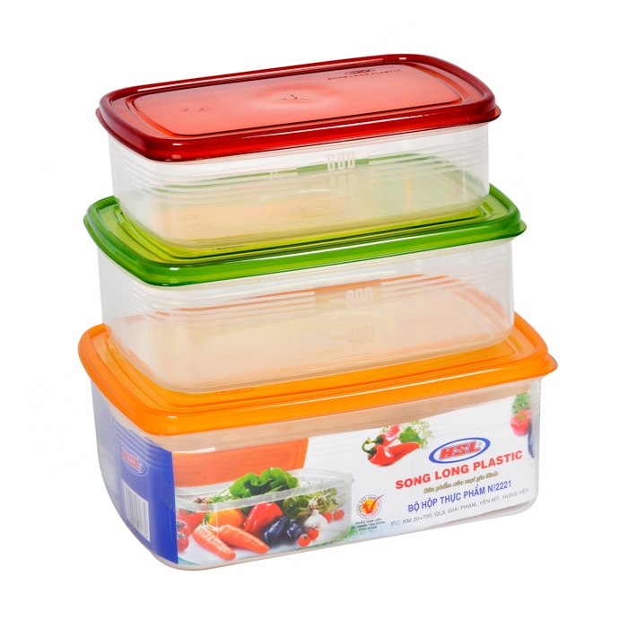 Bộ 3 hộp đựng thực phẩm Song Long 2221 (2000ml, 1300ml, 850 ml) - Màu ngẫu nhiên