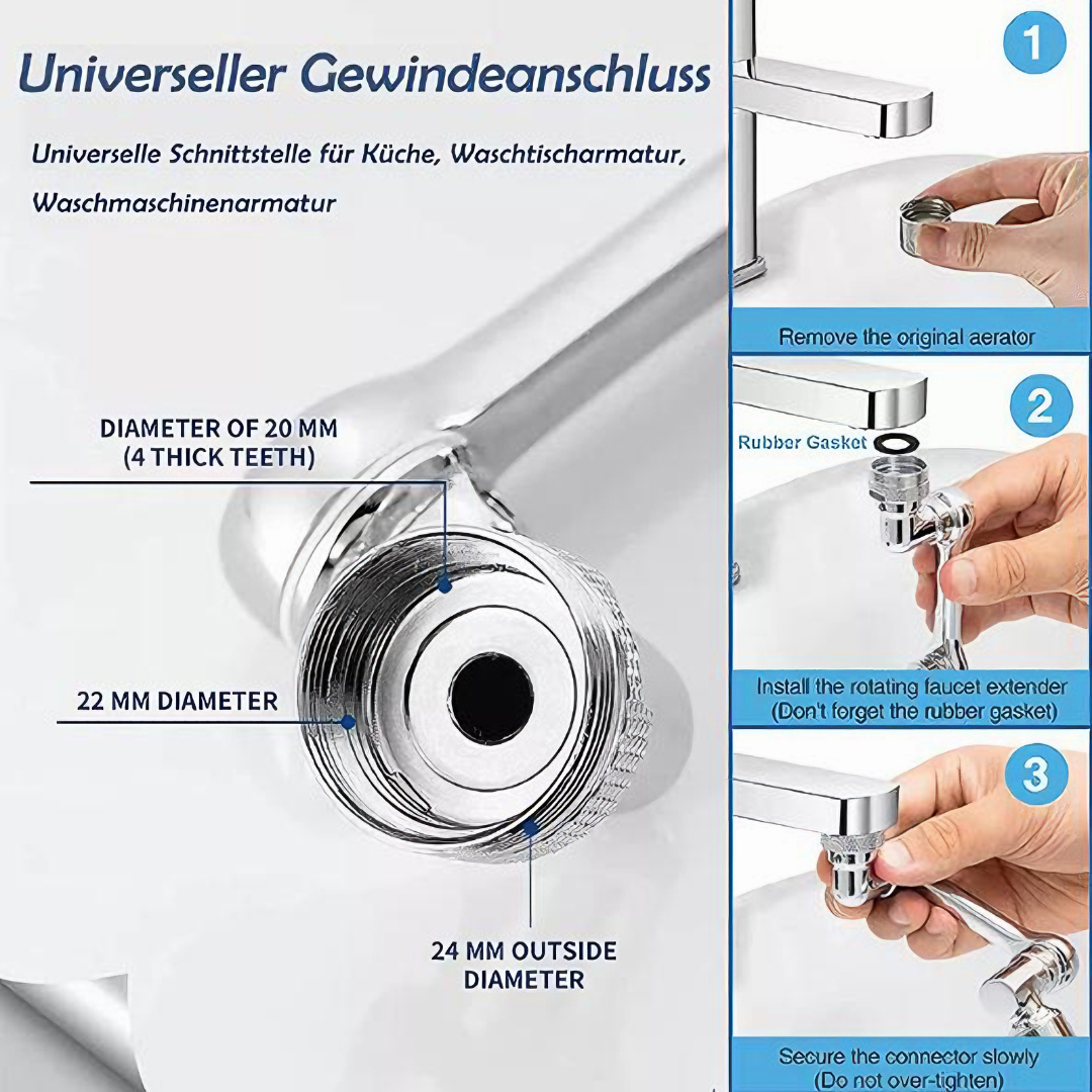 Đầu vòi tăng áp KG29 nối vòi nước thông minh xoay 1080 độ, dễ lắp cho mọi bồn rửa mặt lavabo, tiết kiệm nước - Hàng chính hãng