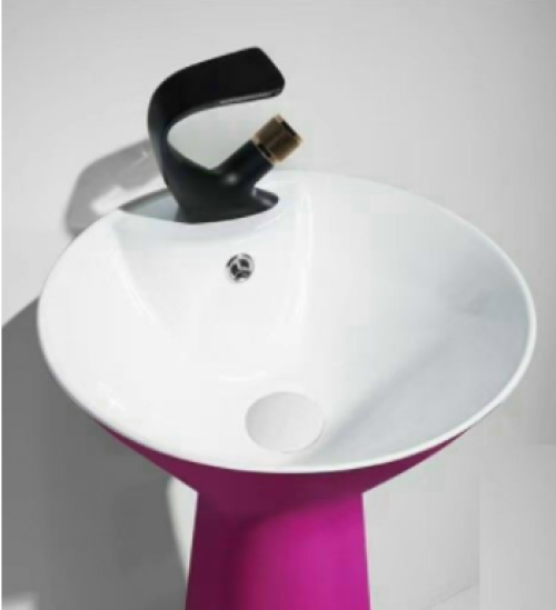 CHẬU LAVABO TRỤ TRÒN TRỤ NÓN LÁ LIỀN KHỐI MEN TRONG TRẮNG, NGOÀI MEN MẬN CHÍN (ĐỎ) GROVES GRL NTT04 (43x43x87 cm)