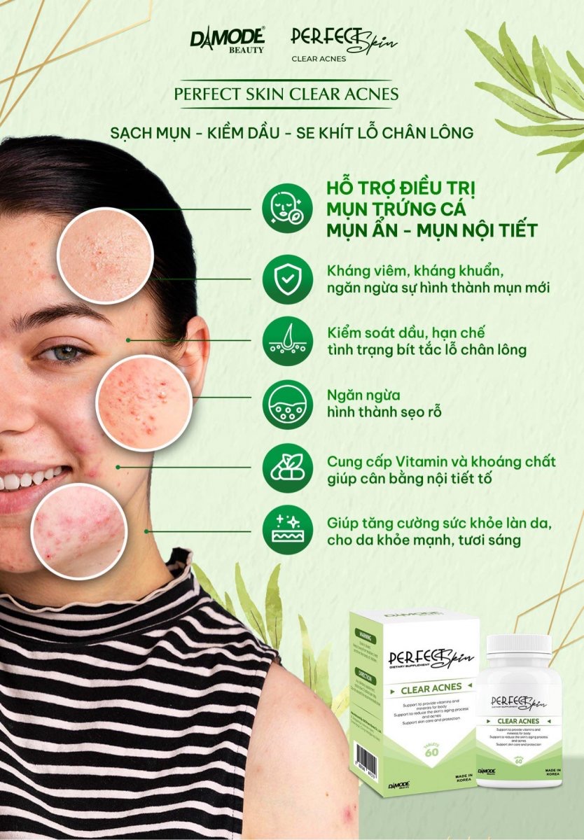 Viên uống ngăn ngừa mụn CLEAR ACNES DAMODE lọ 60 viên