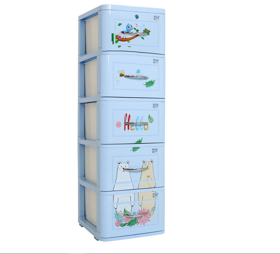 Tủ nhựa 5 tầng Qui Phúc Lucky màu xanh hình Gấu KT 380 x 410 x 1250 mm