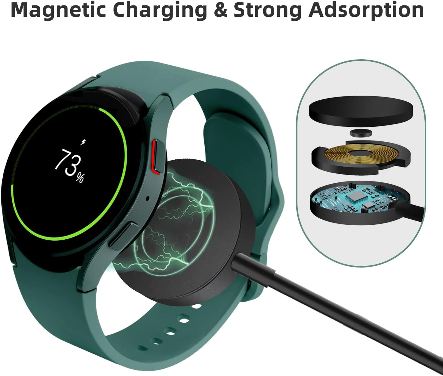 Cáp Sạc Đế Sạc Kim Loại cho Samsung Galaxy Watch 5/5Pro/6/6Classic/7 & Galaxy Watch Ultra Cổng USB Type C - Hàng Chính Hãng