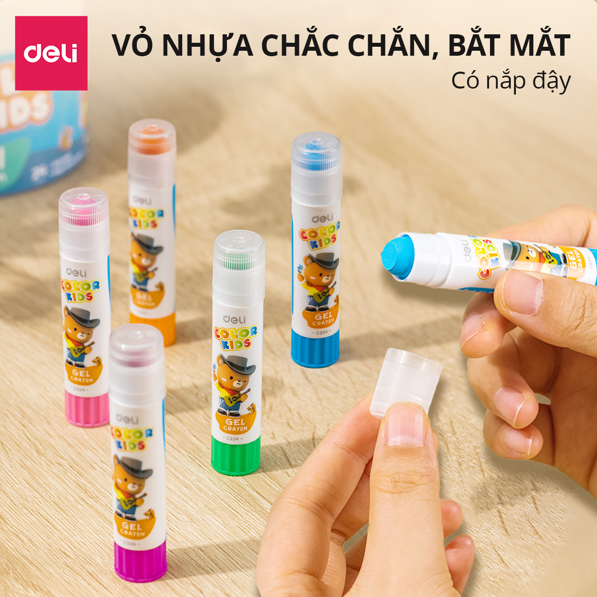 Bút Sáp Màu Dầu Lụa Gấu Con Deli 24 Màu Tươi Đậm Siêu Mịn Rửa Trôi An Toàn Cho Be Học Sinh Tô Màu Vẽ Tranh