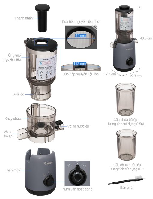 Máy ép chậm Rapido RSJ-250GM - Hàng chính hãng
