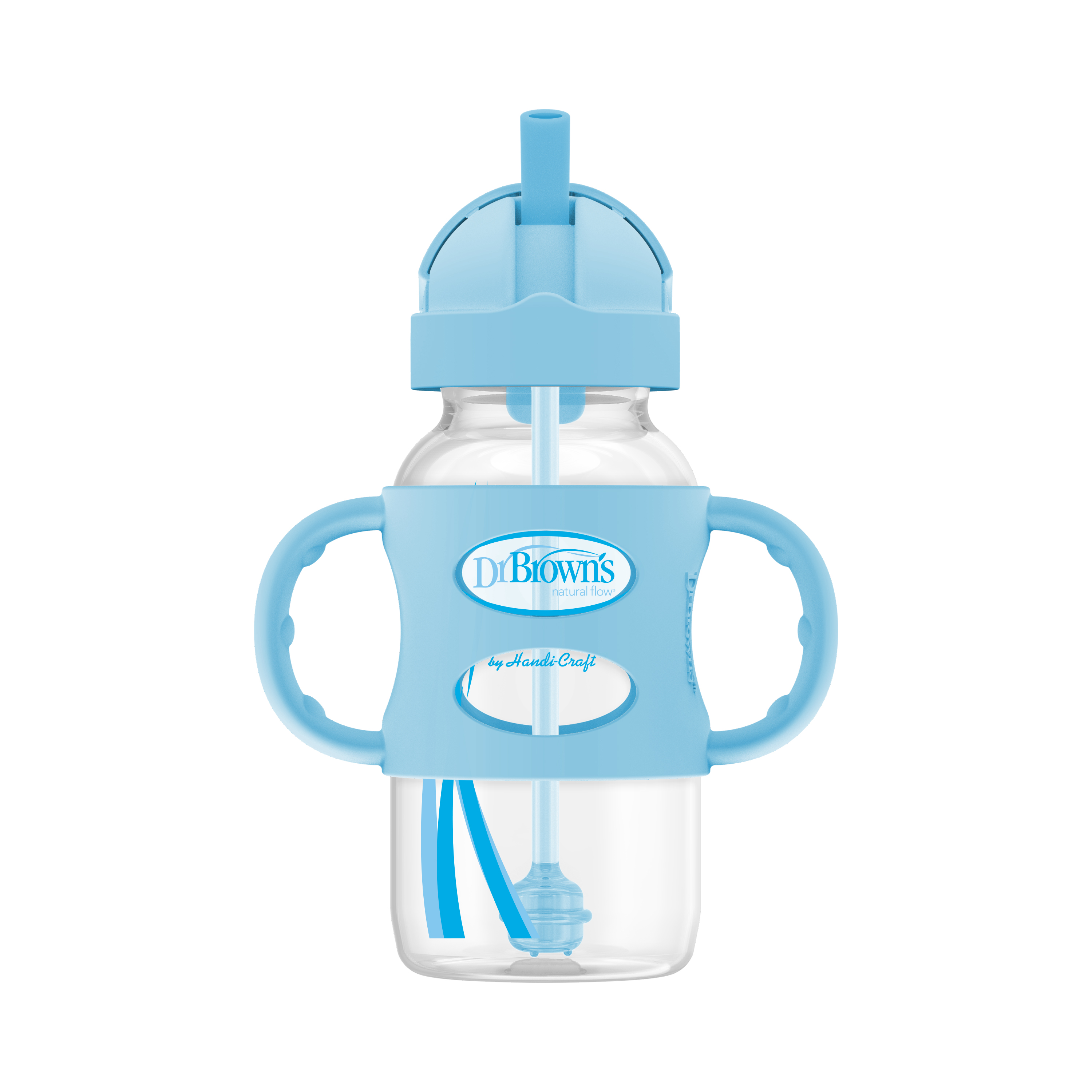 Bình sữa chuyển tiếp, có ống hút silicone và hai tay cầm, cổ rộng, nhựa PP, 270ml