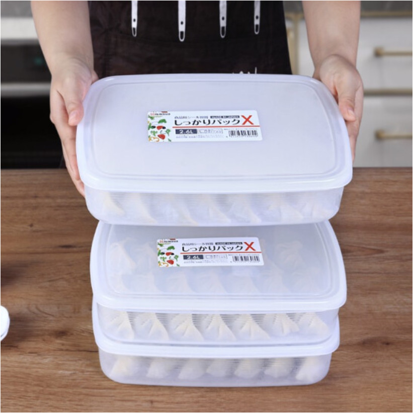 Combo 03 Hộp bảo quản thực phẩm 2600ml hình chữ nhật dẹt - Nội địa Nhật