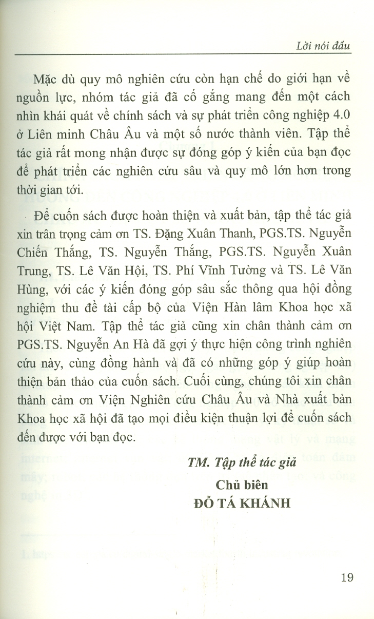 Công Nghiệp 4.0 Ở Liên Minh Châu Âu Và Một Số Nước Thành Viên (Sách chuyên khảo)