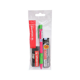 Bộ bút chì bấm STABILO COM4pencil - Bộ 2 bút chì nét 0.7mm xanh + Tuýp 24 ruột 0.7 + Gôm tẩy ER196E (MP6637-C2R+)