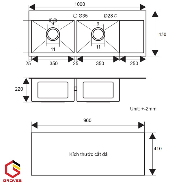 CHẬU RỬA BÁT NANO, CHÉN NANO, CÀI DAO,GIÁ THỚT GRBC10045NCDT