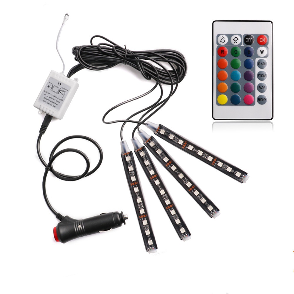 Bộ đèn Led 4 thanh 9 bóng lắp gầm ghế ô tô cảm biến nhạc-Có Remote