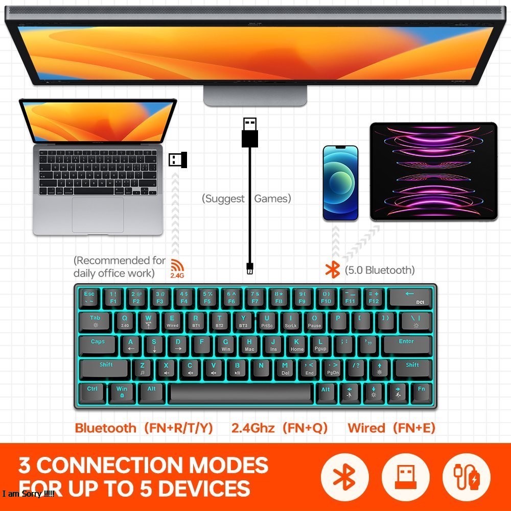 Bàn Phím Cơ Không Dây T-WOLF T30 Blue Switch - Hàng Chính Hãng