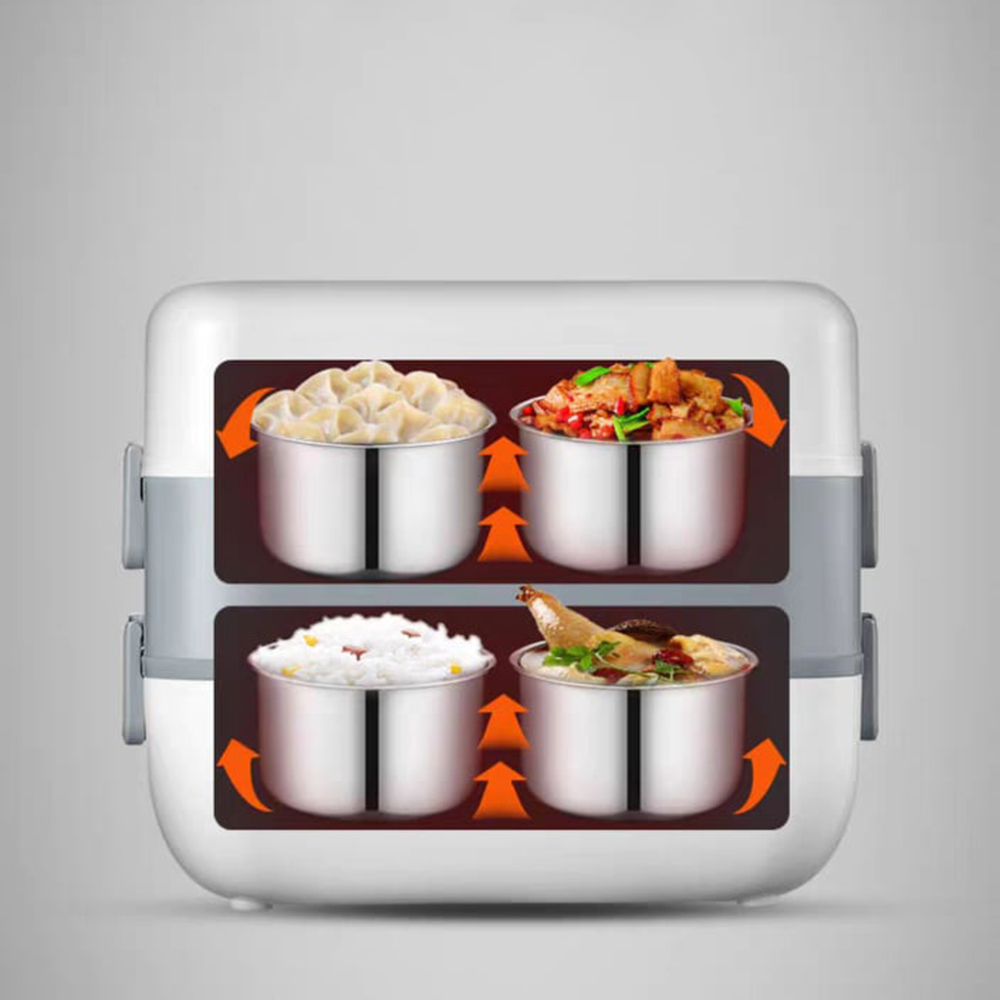 Hộp cơm cắm điện hai tầng, hộp cơm hâm nóng 2 BÁT INOX, giữ nhiệt thích hợp cho dân văn phòng KitAcoom, hàng nhập khẩu chính hãng cao cấp