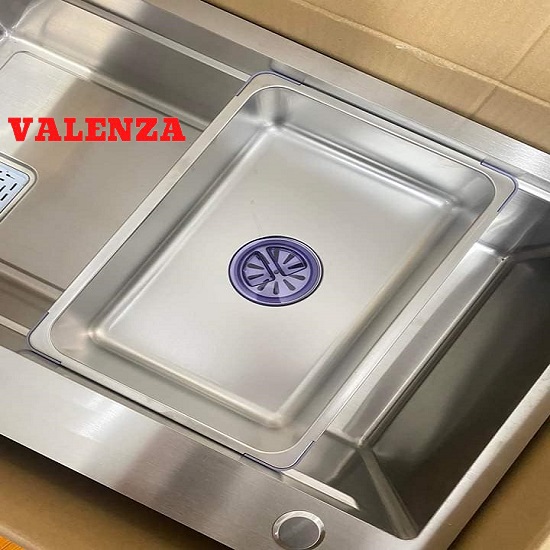 Chậu rửa chén bát Valenza 1 hố lớn 78x45cm inox304 chuẩn 100% dày 3li, kèm bộ xả thoát nhanh chống hôi, khay inox rửa phụ-Hàng chính hãng