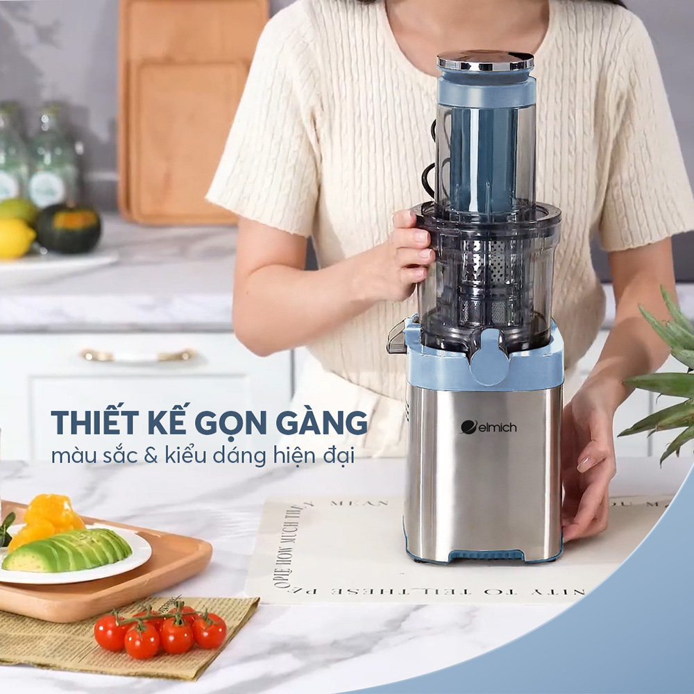 Máy ép chậm Elmich JEE-8769, công suất 200W, tốc độ quay 65 vòng/phút, độ ồn thấp dưới 62db - Hàng chính hãng
