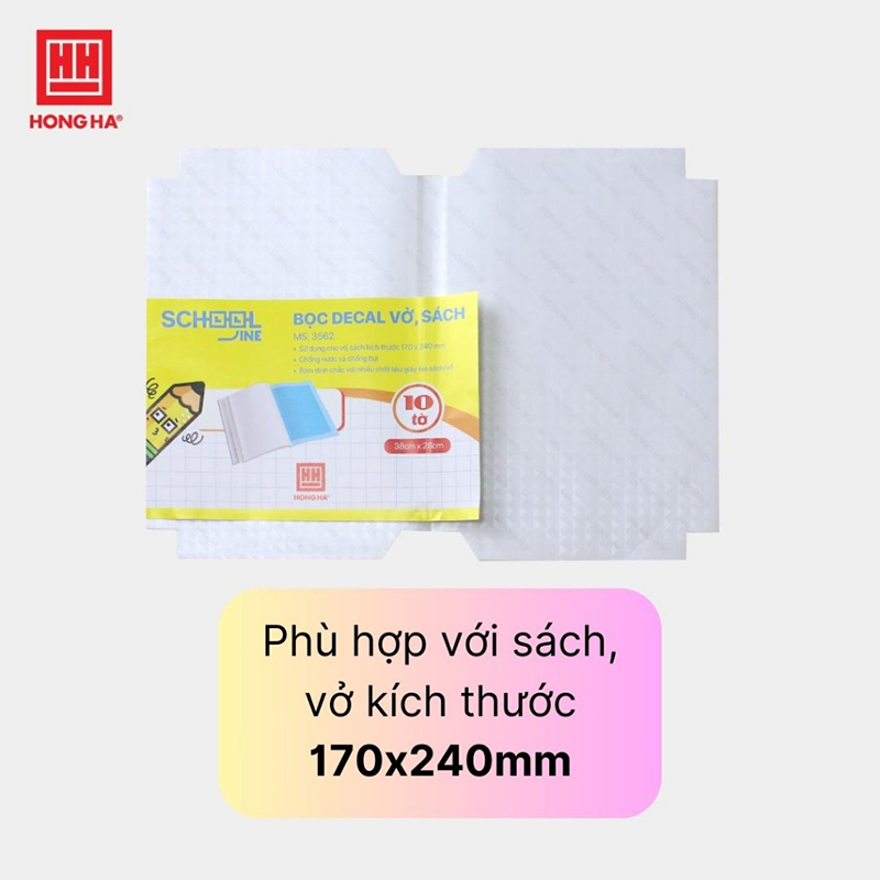 Bọc decal Hồng Hà vở ô ly, sách bài tập ( 280x380mm ) (10 chiếc/tập) - 3562