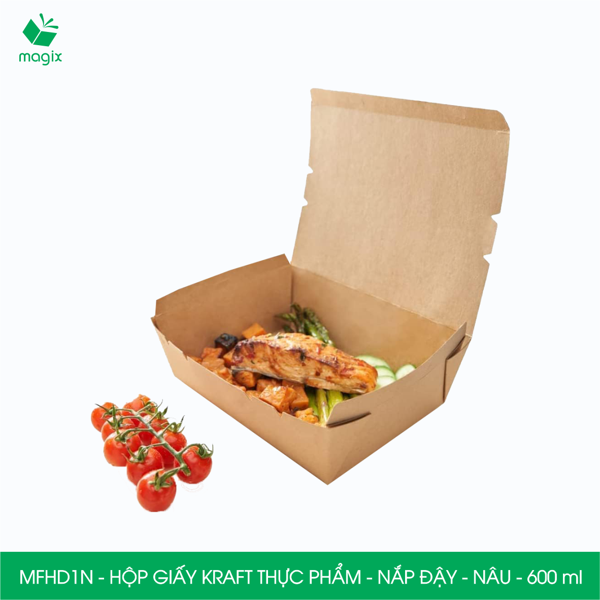 MFHD1N - Combo 50 hộp giấy kraft thực phẩm 600ml, hộp đựng thức ăn nắp đậy màu nâu, hộp gói đồ ăn mang đi