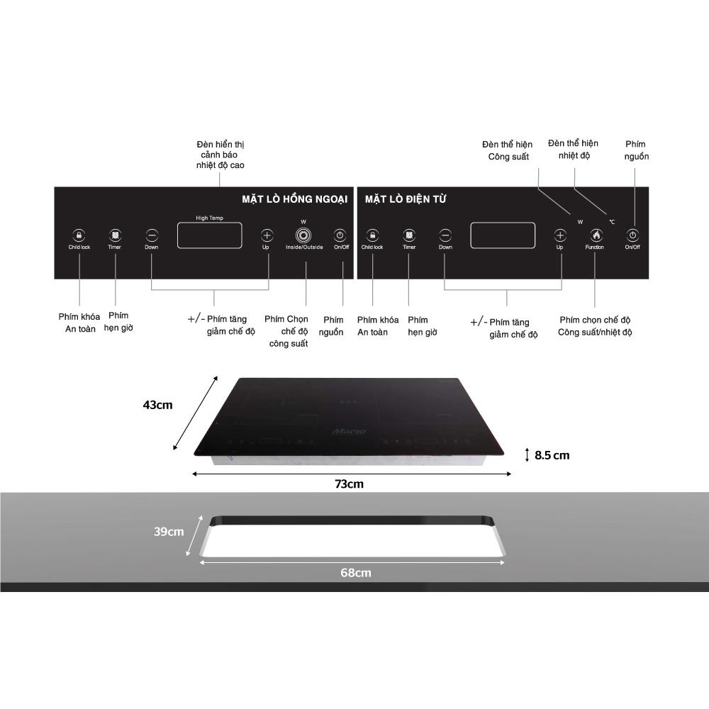 Combo Bếp đôi điện từ hồng ngoại Sunhouse MAMA MMB9100VN + Máy hút mùi kính cong Sunhouse MAMA MM6707-70, Hàng chính hãng - Bảo hành tại nhàS