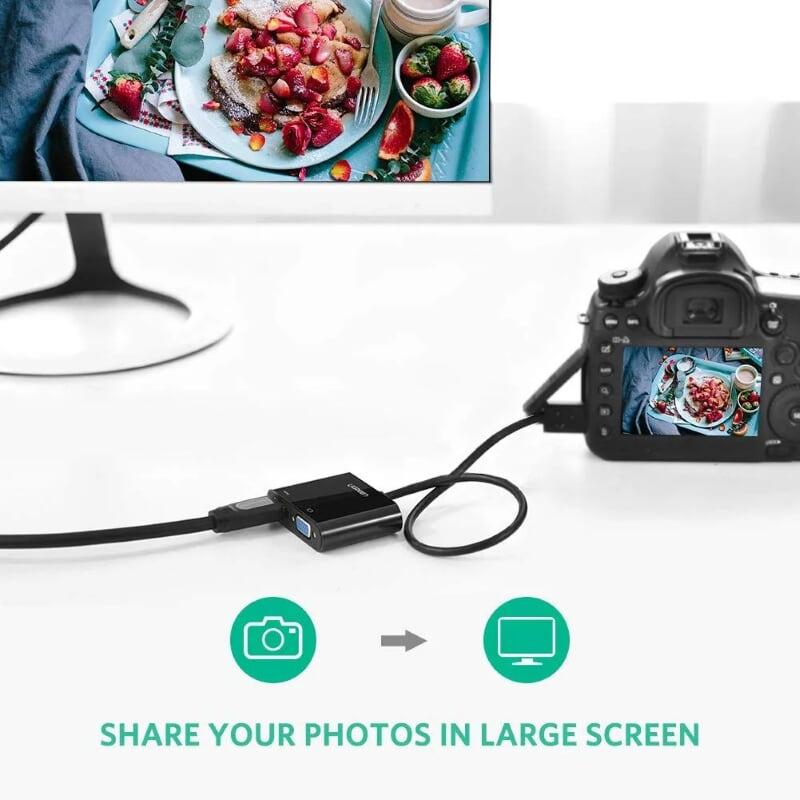 Ugreen UG30355MM115TK 30CM màu Đen Bộ chuyển Micro HDMI sang HDMI + VGA kèm cổng âm thanh - HÀNG CHÍNH HÃNG