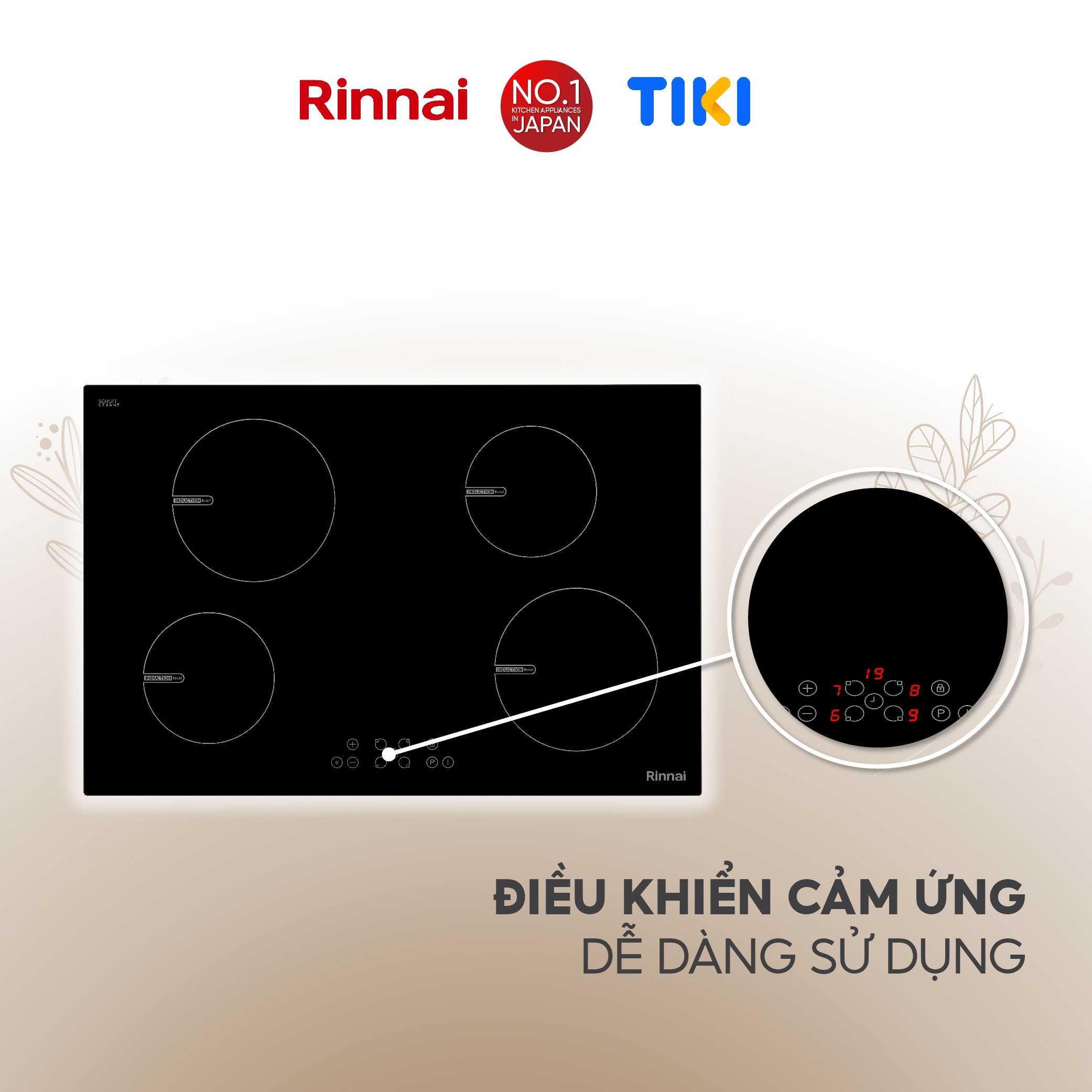 Bếp từ Rinnai RB-7104H-CB mặt kính Schott 7400W