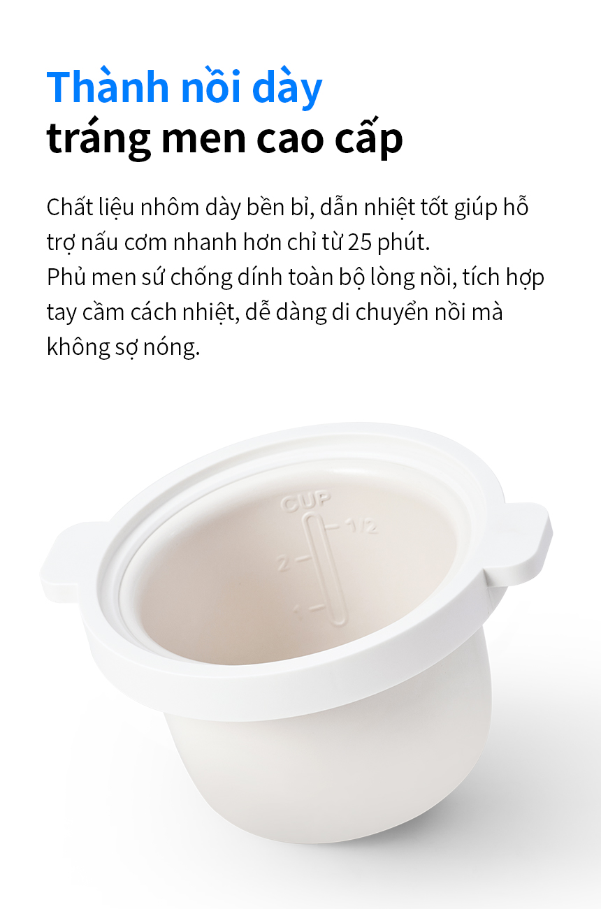 Nồi cơm điện mini 0.6L Bianco LocknLock EJR314IVY, Hàng chính hãng, Đa chức năng, Phủ men sứ, Nấu nhanh - JoyMall