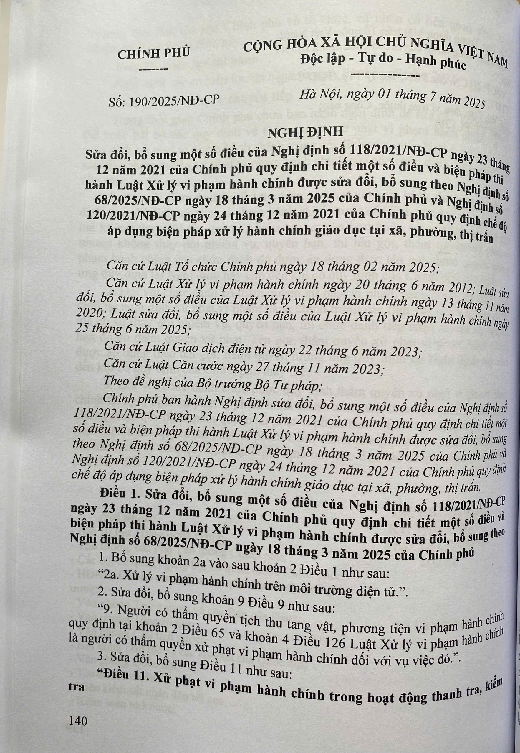 Luật Xử Lý Vi Phạm Hành Chính ( Sửa Đổi, Bổ Sung Năm 2025) Các Quy Định Chi Thiết Và Biện Pháp Thi Hành