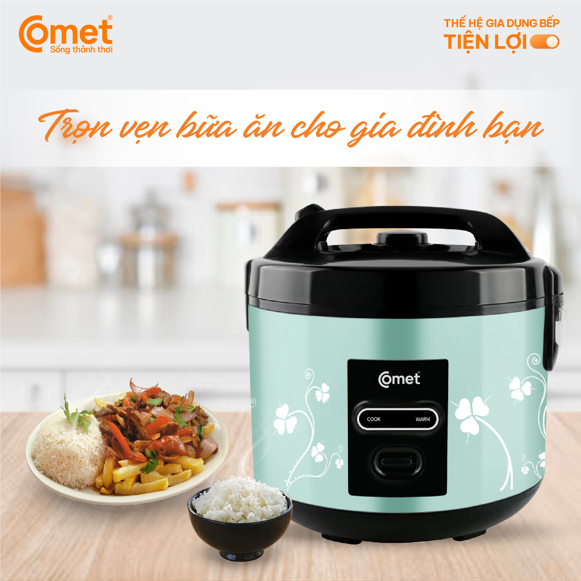 Nồi cơm điện Comet CM8016 dung tích 1.8L – Công suất 700W, chống dính cao cấp, giữ ấm 5 giờ – Bảo hành hàng chính hãng 12 tháng