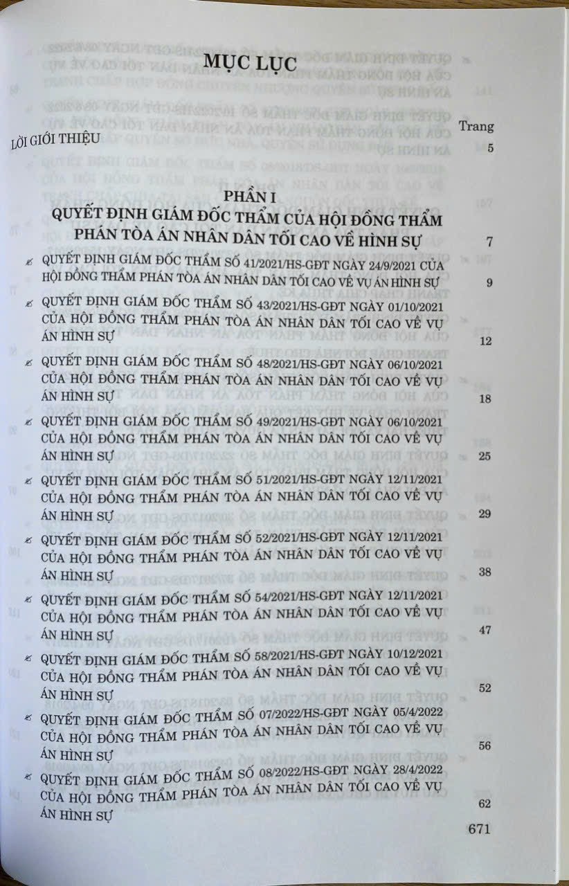 Tuyển tập các quyết định giám đốc thẩm của Hội đồng Thẩm phán Tòa án nhân dân tối cao về hình sự, dân sự, kinh doanh thương mại (từ năm 2017 đến năm 2023)