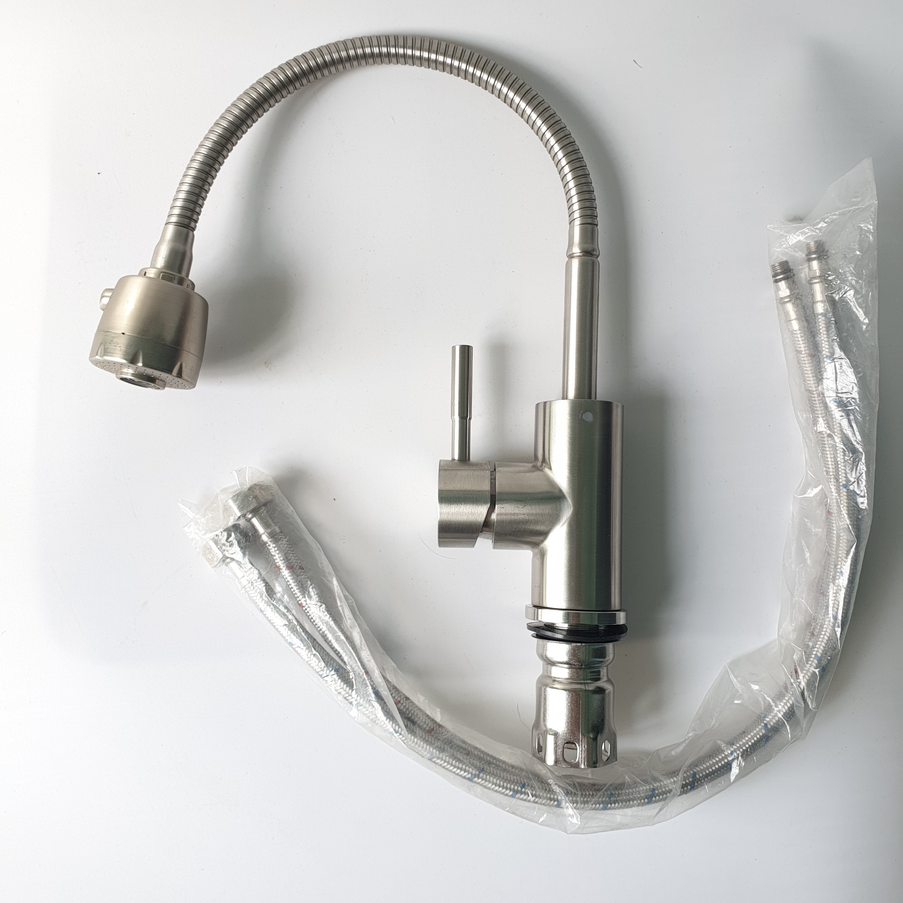 Vòi rửa chén nóng lạnh inox SUS 304 Cao Cấp _ Vòi Rửa Chén Bát Nóng Lạnh Cần Bẻ Lò Xò Sử Dụng cho 2 Hộc Chậu_Vòi chén nóng lạnh inox nguyên khối - hàng đẹp- Trắng vàng