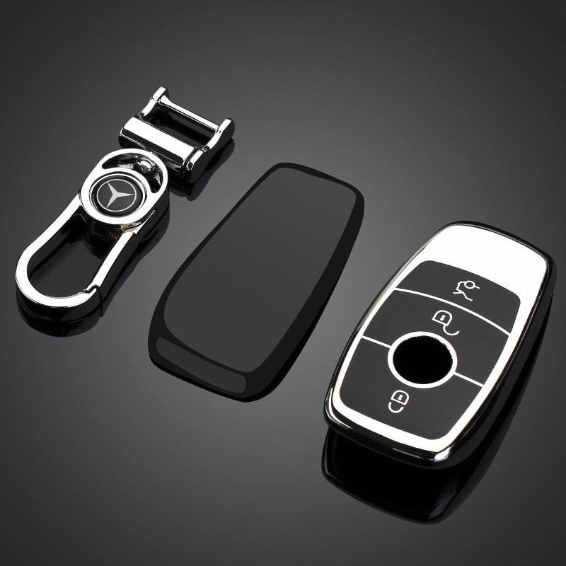 Móc khóa kèm ốp bảo vệ chìa khóa xe Mercedes C200 E200 C250 350 450 nhựa mềm TPU tráng gương.