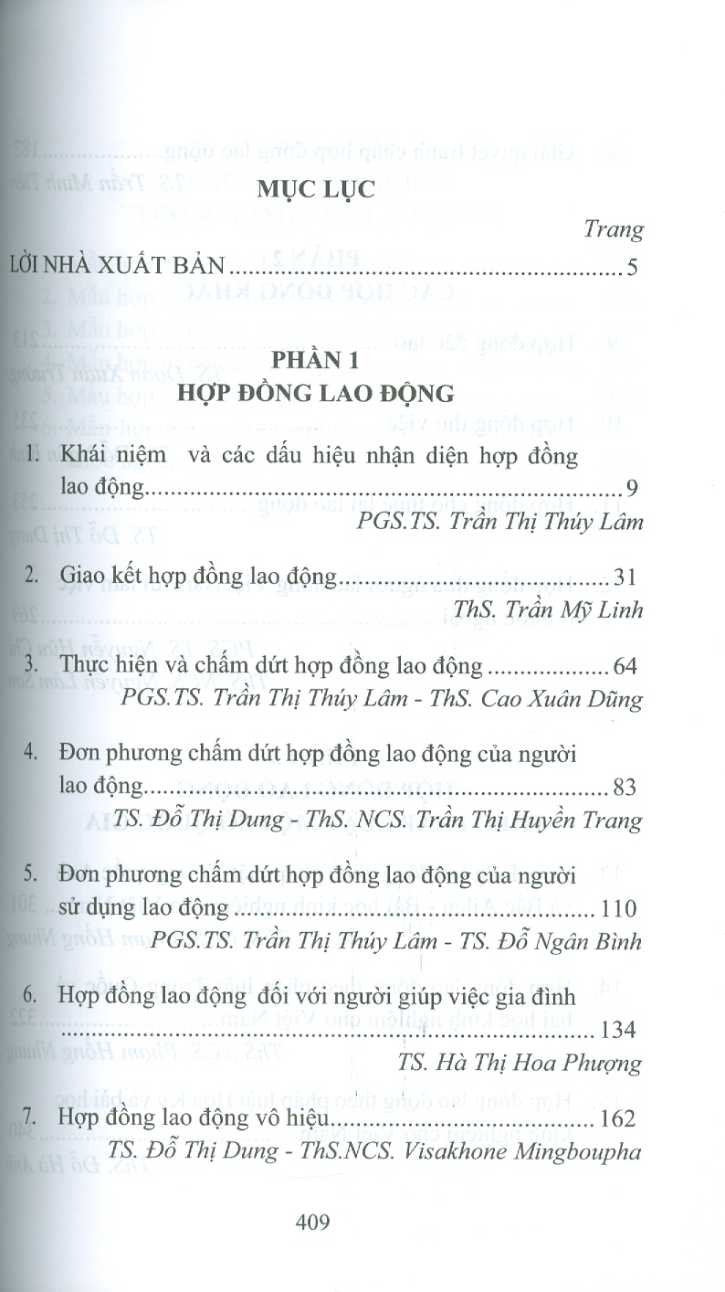 Hợp Đồng Trong Lĩnh Vực Lao Động (Sách chuyên khảo) - PGS. TS. Trần Thị Thuý Lâm, TS. Đỗ Thị Dung đồng chủ biên