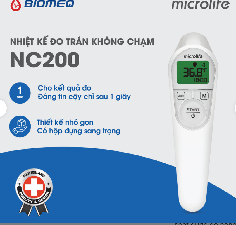 Nhiệt kế hồng ngoại đo trán Microlife bảo hành 2 năm chính hãng NC200 không cần bấm