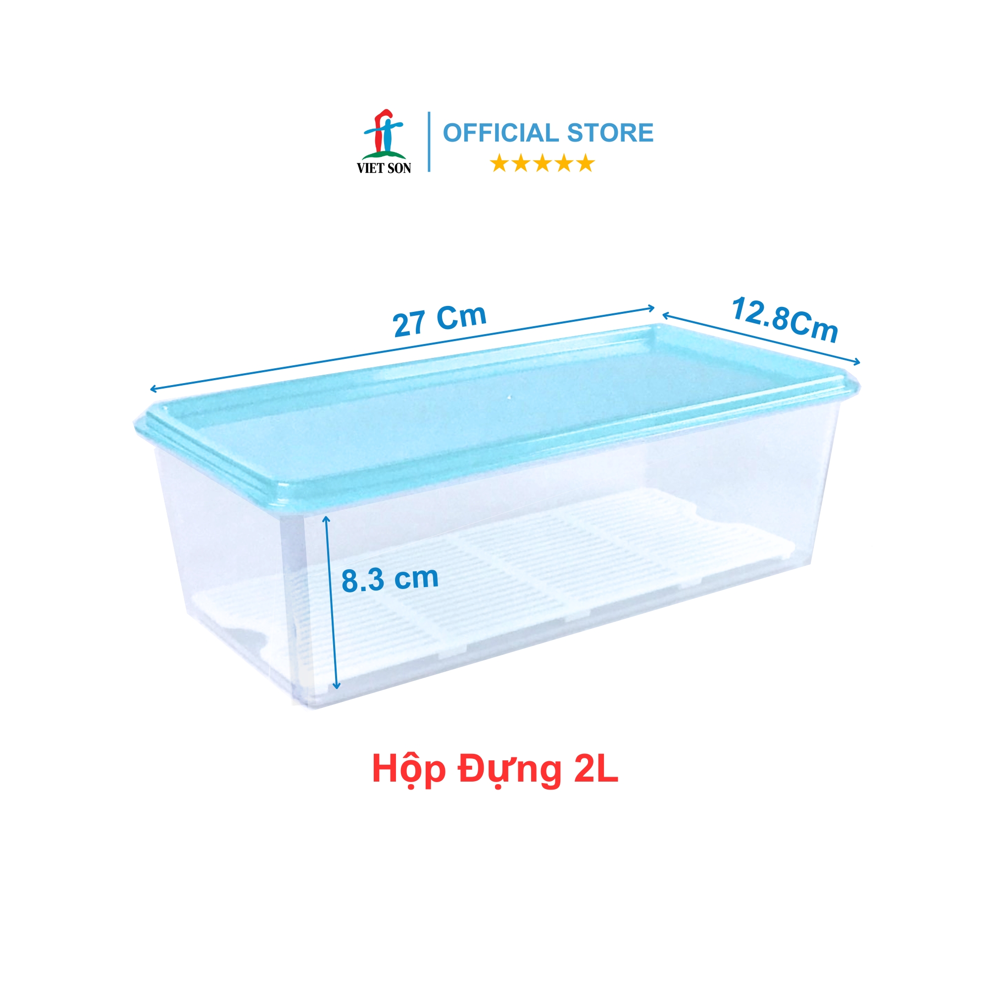 Hộp Nhựa Thực Phẩm Chữ Nhật Nắp Kín Có Khay Ráo Nước Việt Son 2L