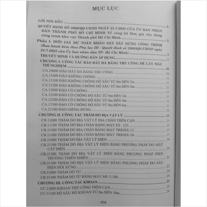 Sách Đơn Giá Dự Toán Sửa Chữa, Bảo Dưỡng, Khảo Sát - Thí Nghiệm Xây Dựng Công Trình TP.HCM theo Quyết định số 2966/QĐ-UBND TP.HCM ngày 21/7/2023 (Tập 2) - V2262D