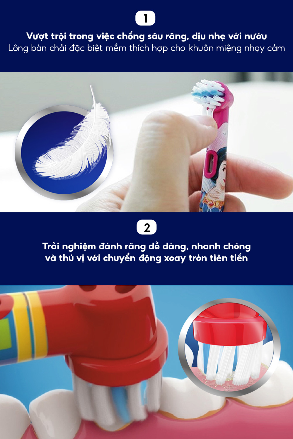 Bàn chải đánh răng điện trẻ em Oral-B Vitality D12 Frozen - Made in China-Hàng chính hãng (Bao bì thay đổi theo từng đợt nhập hàng)