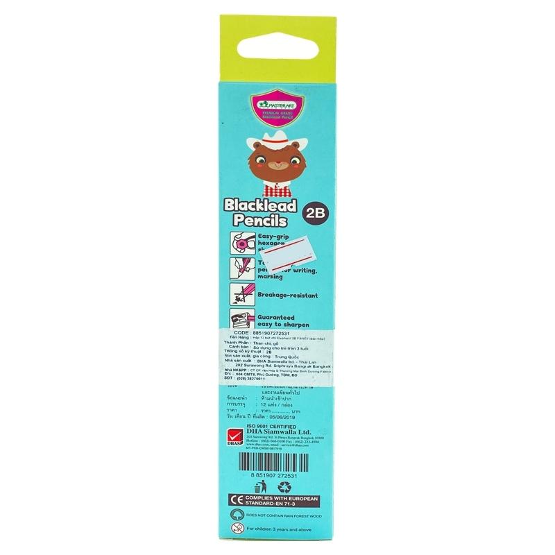 Hộp 12 Bút Chì Gỗ 2B Blacklead Pencil + Chuốt Chì - Masterart Happy Life (Mẫu Màu Giao Ngẫu Nhiên)