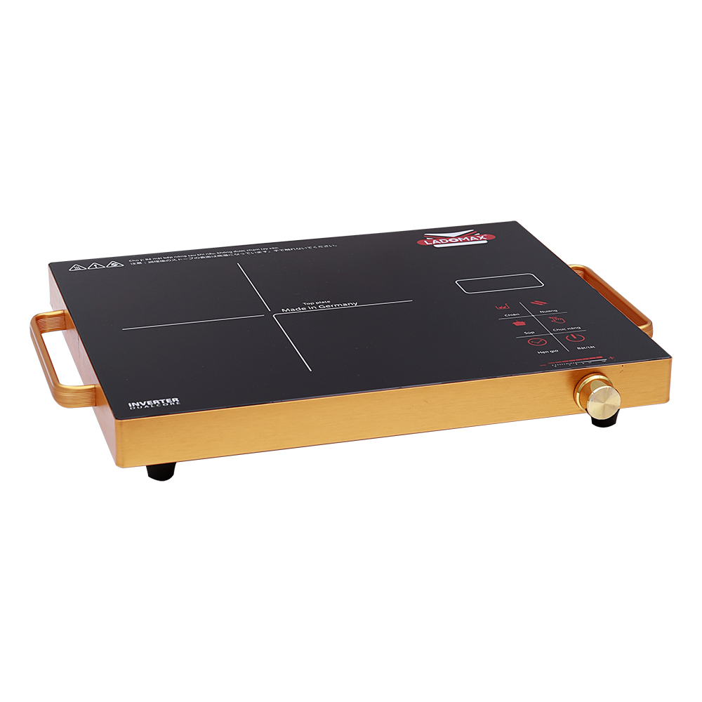 Bếp Hồng Ngoại 2200W Ladomax Ha-666 Inox Viền Vàng Mặt Kính Germany Nấu Mọi Loại Nồi Chảo Điều Khiển Cảm Ứng Và Núm Xoay Tiện Lợi-Hàng Chính Hãng
