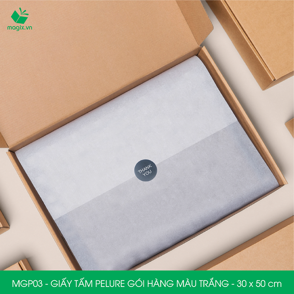 MGP03 - 30x50 cm - 100 tấm giấy Pelure trắng gói hàng, giấy chống ẩm 2 mặt mịn, giấy bọc hàng thời trang