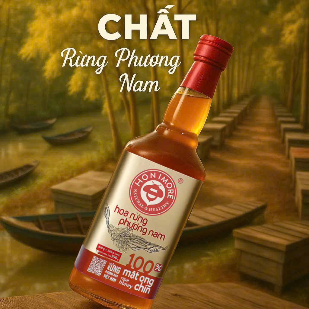 Combo Mật ong rừng Phương Nam Honimore 630g/chai tặng 1 chai Mật ong Hoa Vải Thiều 360g/chai - tăng sức đề kháng
