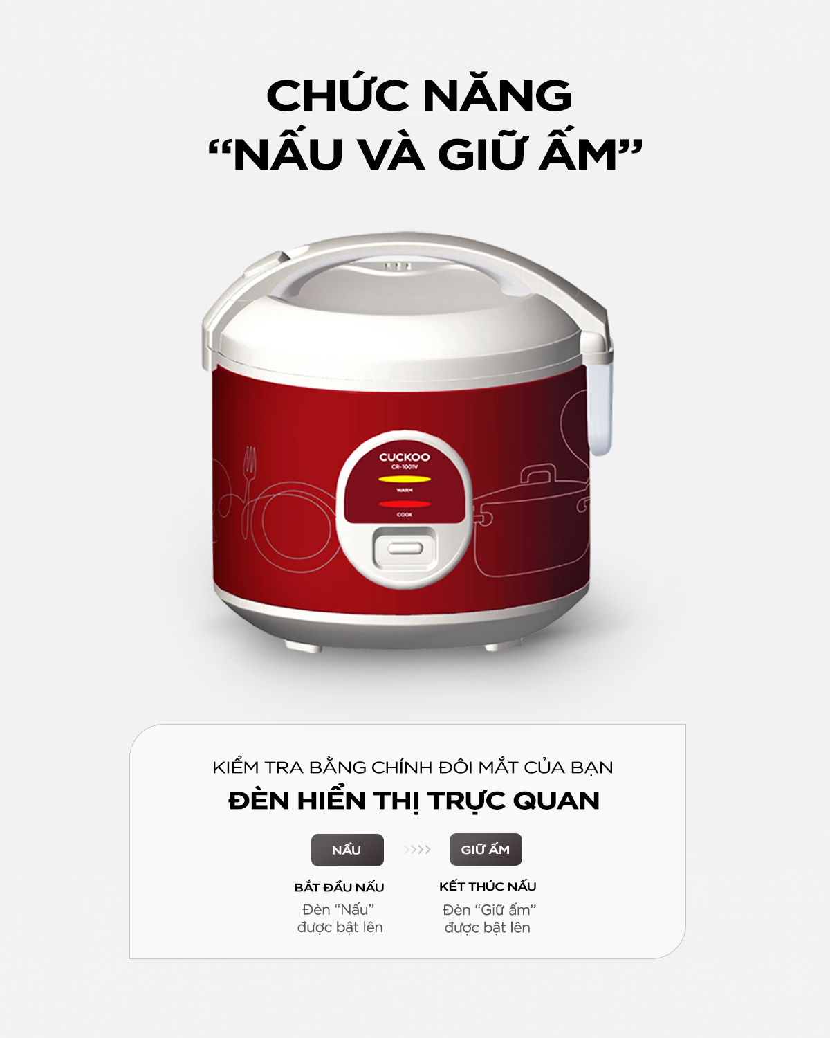 Nồi cơm điện nắp gài Cuckoo CR-1001V/RDWH, 1.8L, Hàng chính hãng - Bảo hành 24 tháng