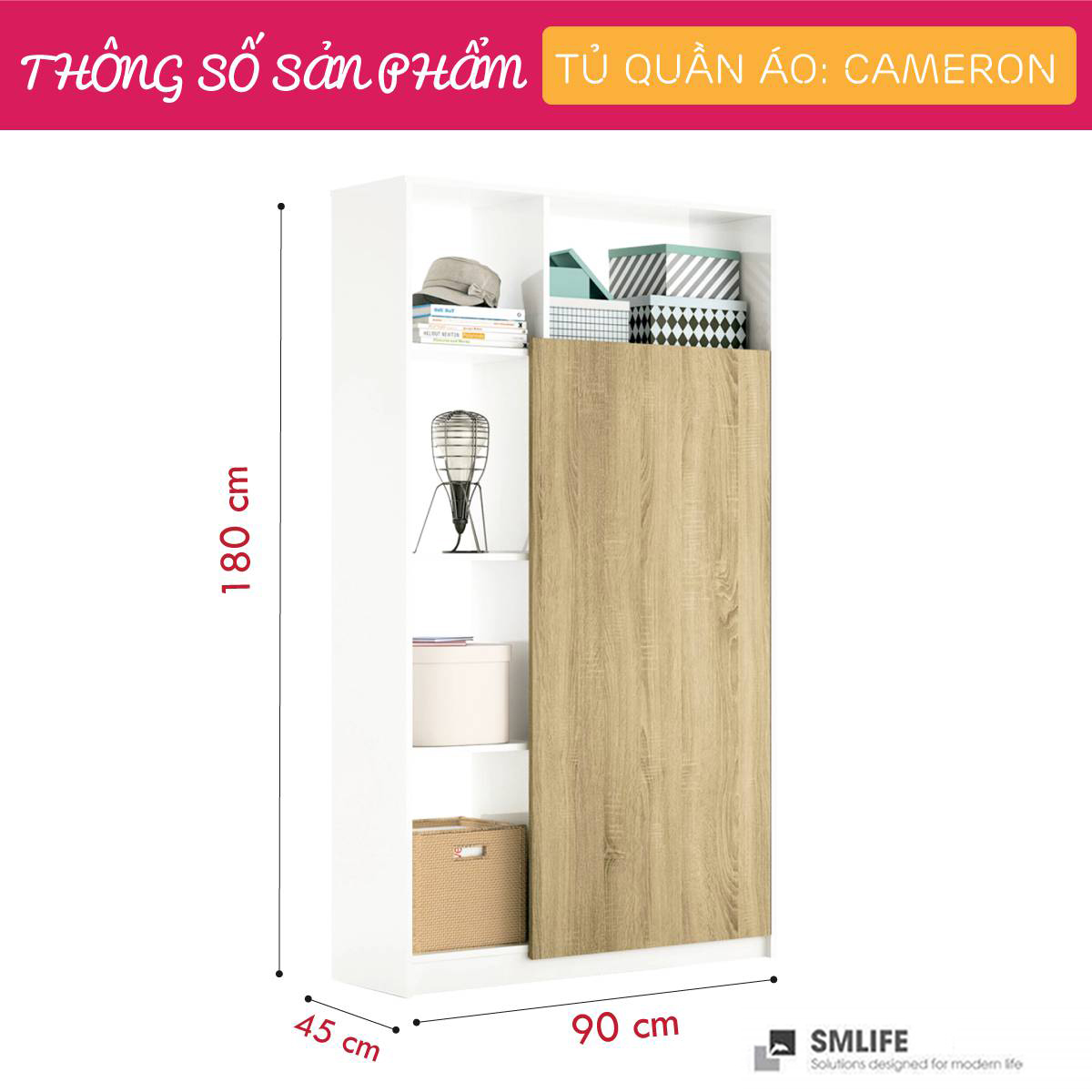 Tủ áo cho bé bằng gỗ công nghiệp SMLIFE Cameron
