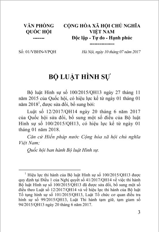 Sách - Bộ luật hình sự năm 2015 sửa đổi,bổ sung năm 2017 hiện hành - B129 - ndbooks