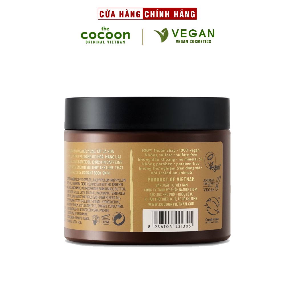 Bơ dưỡng thể cà phê Đắk Lắk Cocoon 200ml cho da mềm mại, rạng rỡ thuần chay