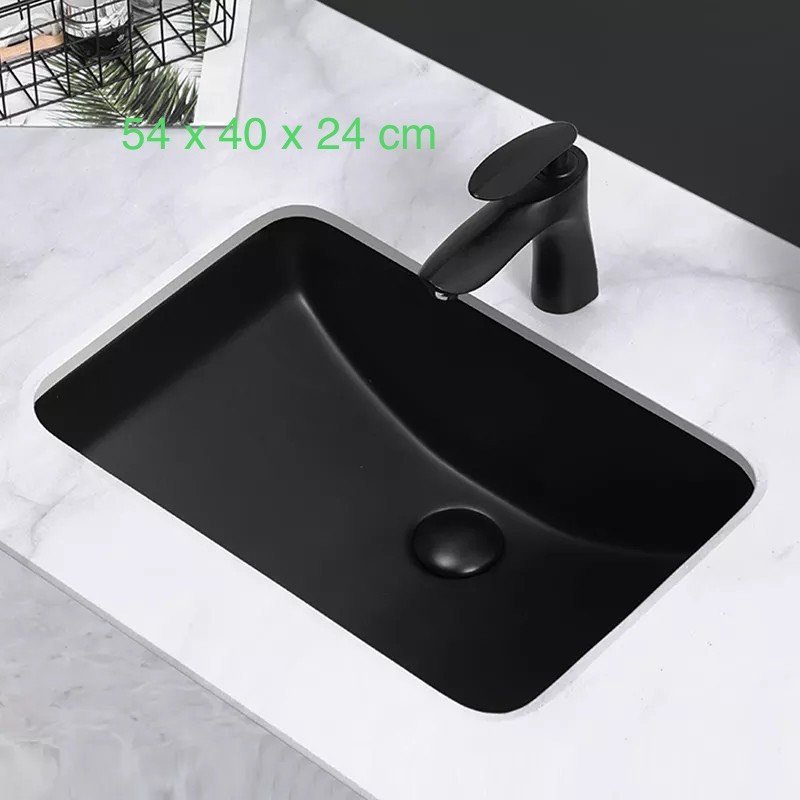 Chậu Lavabo, chậu rửa mặt âm bàn men đen tuyền GRL groves 1803D, KT: 52x37 cm, đẹp sang trọng huyền bí