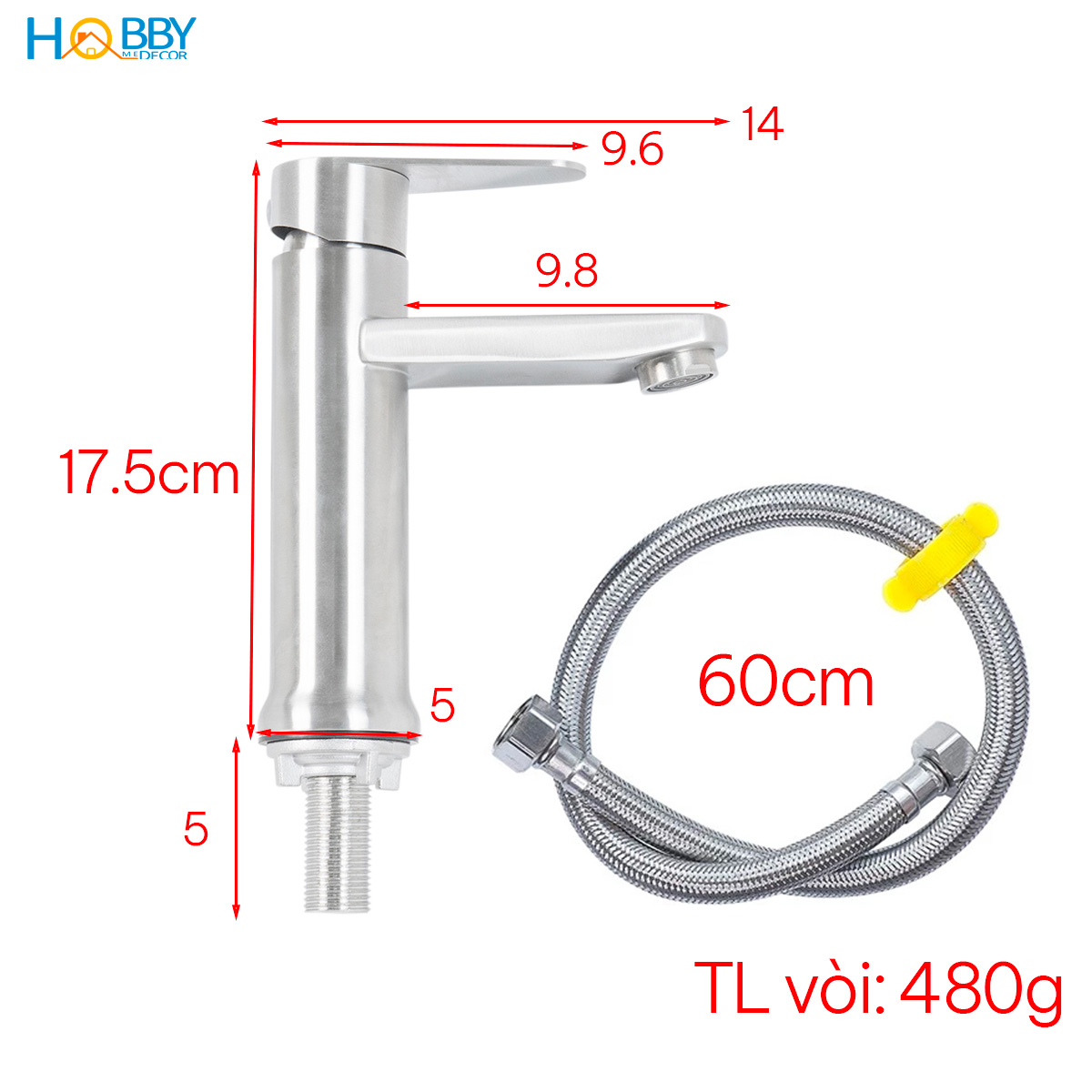 Vòi xả chậu rửa mặt lavabo lạnh Inox 304 Hobby Home Decor LBL5