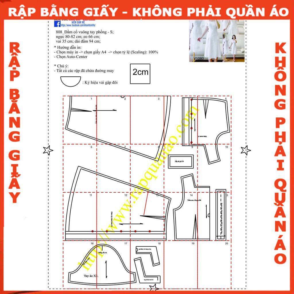Rập giấy A0đầm cổ vuông mã 808 -(BẢN VẼ)